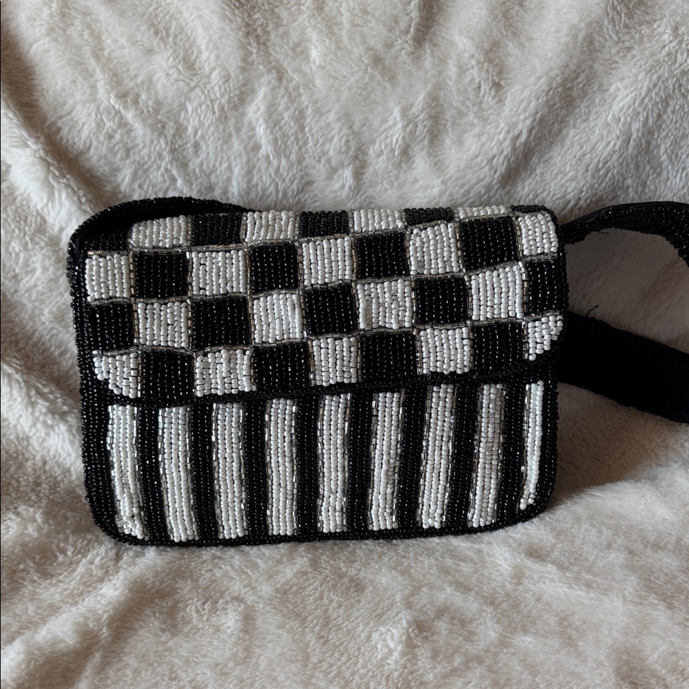 Studio 12 Elegant Black and White Beaded Shoulder Bag